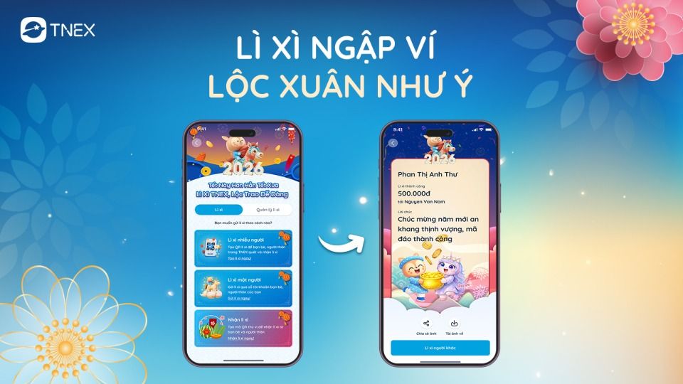 Gửi lộc siêu nhanh, Tết vui hết nấc cùng Lì xì online trên Ứng dụng TNEX