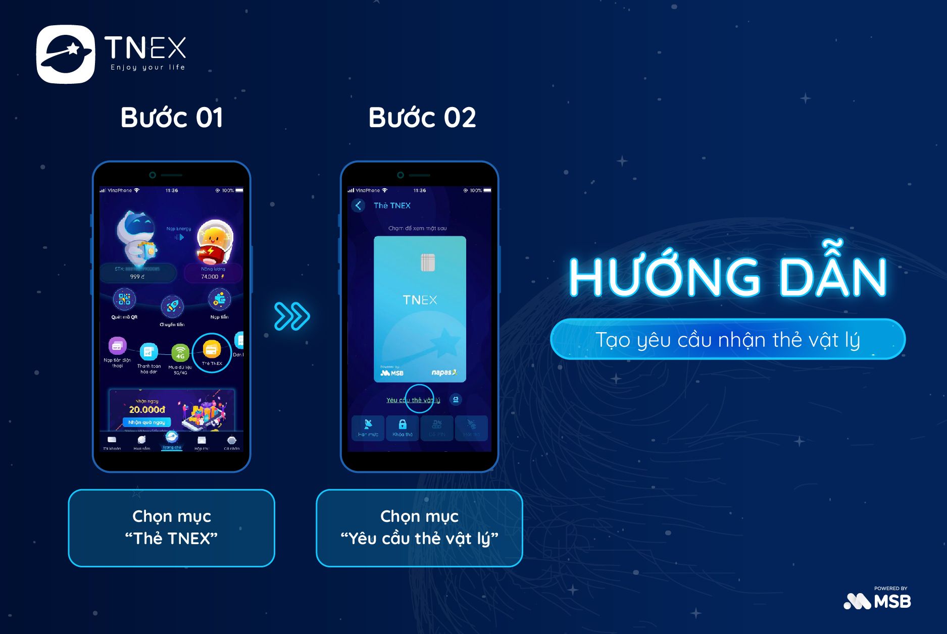 Hướng dẫn tạo yêu cầu nhận thẻ vật lý TNEX Hướng dẫn tạo yêu cầu nhận thẻ vật lý TNEX