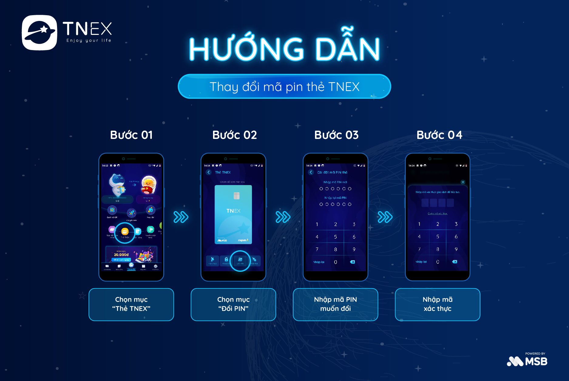 Hướng dẫn thay đổi mã pin thẻ TNEX Hướng dẫn thay đổi mã pin thẻ TNEX